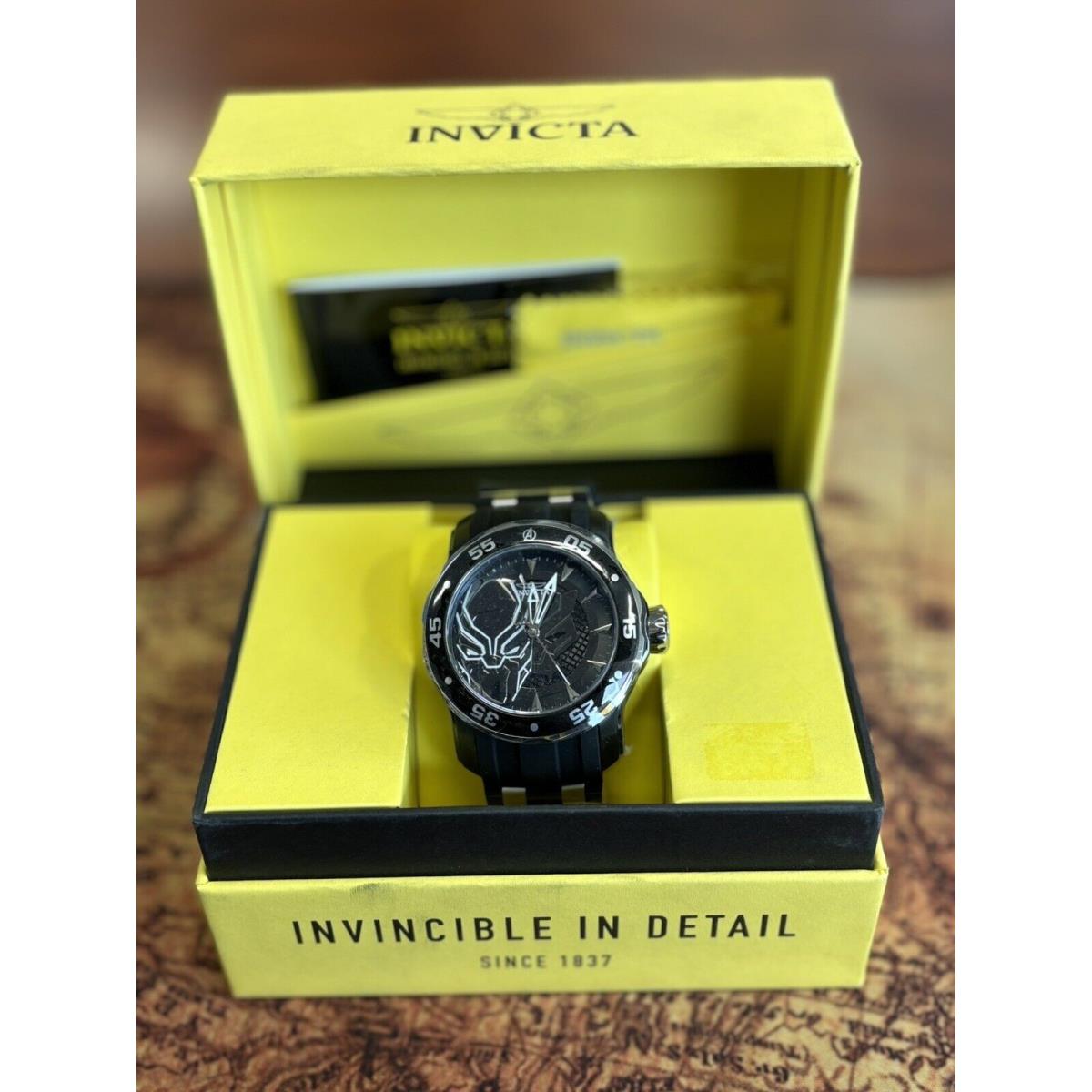 Invicta 34740 Marvel 48mm Men`s Black Panther Quartz - Dial: Black, Band: Silver, Black, Bezel: Silver, Black