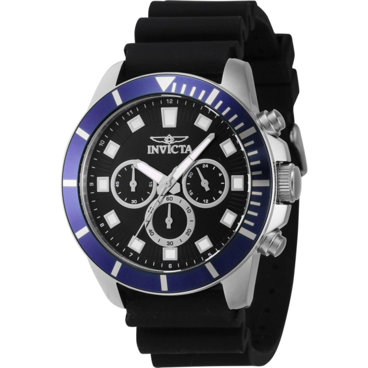 Invicta Men`s Watch Pro Diver Quartz Chrono Black Silicone Rubber Strap 46079