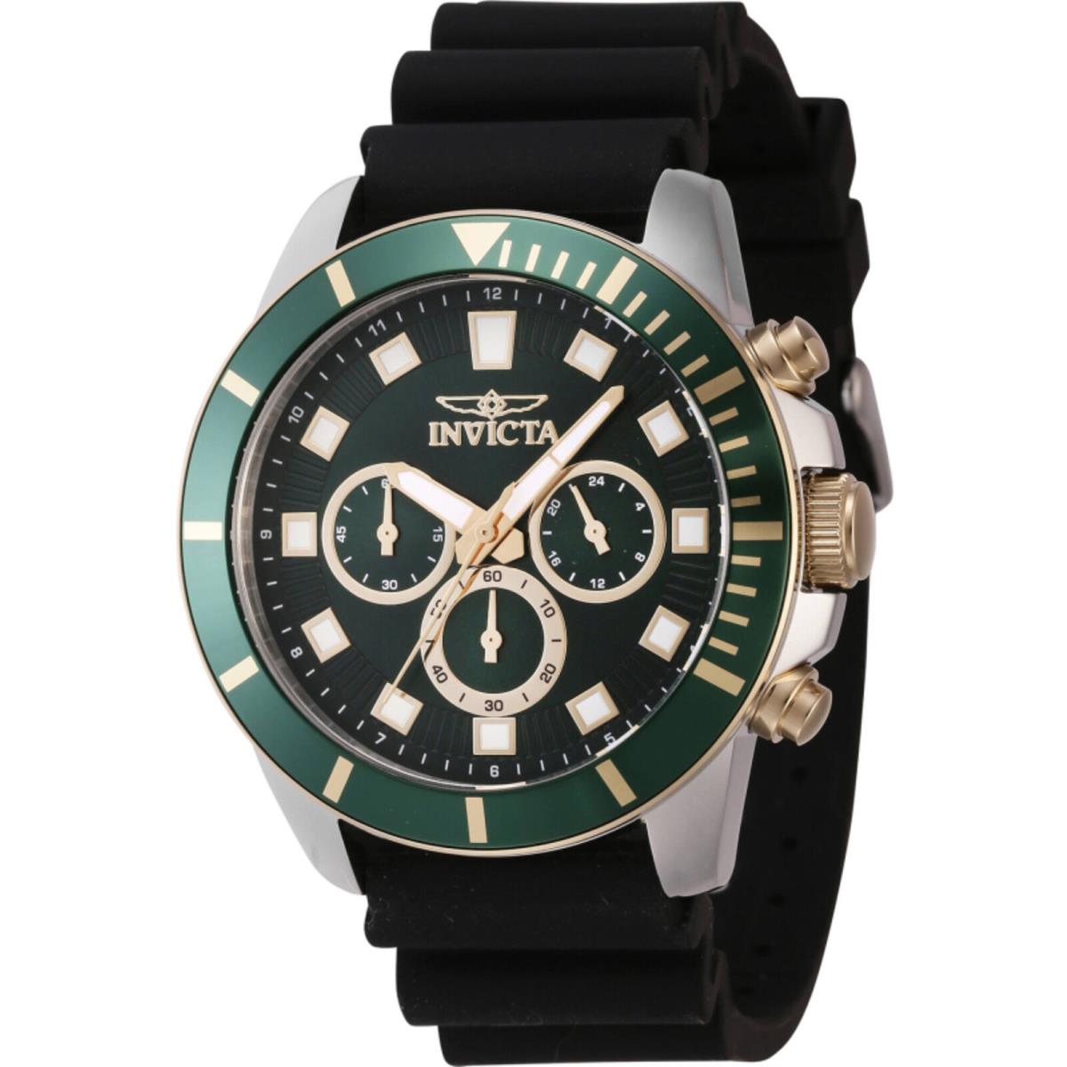 Invicta Men`s Watch Pro Diver Quartz Chronograph Green Dial Silicone Strap 46083