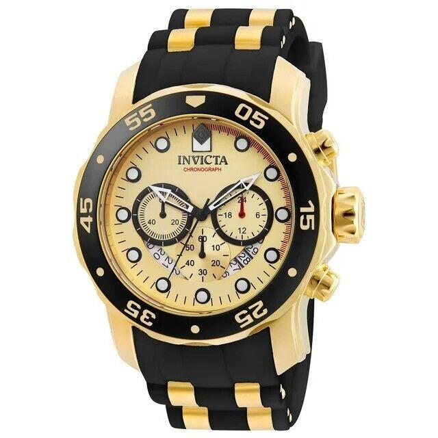 Invicta Pro Diver Chronograph Gold Dial Black Polyurethane Men`s Watch