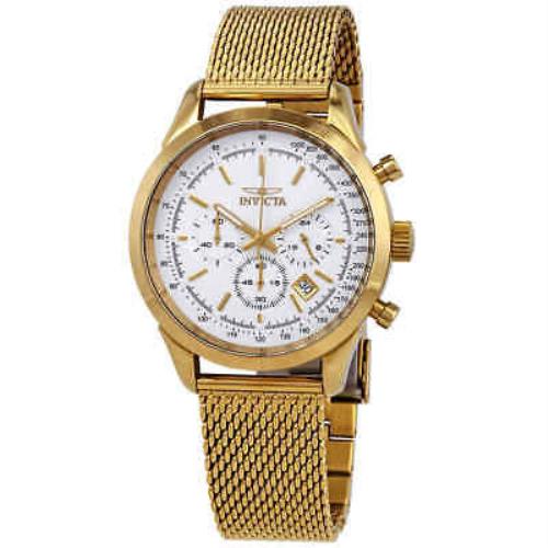 Invicta Speedway Chronograph Silver Dial Men`s Watch 25225 - Dial: Silver, Band: Yellow Gold-plated, Bezel: Yellow Gold-plated