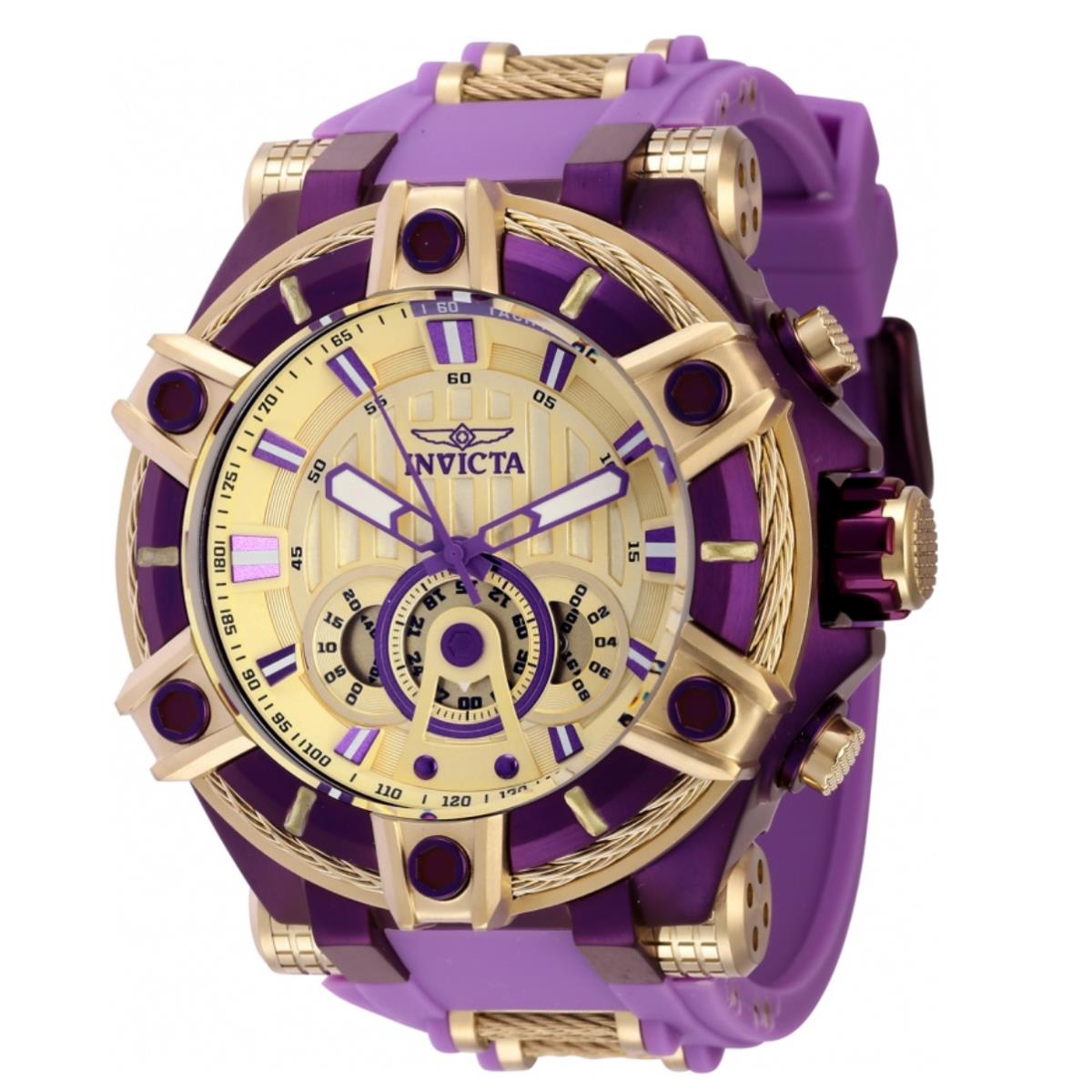 Invicta Bolt Cable Max Men`s 52mm Large Gold Purple 3-Eye Chrono Watch 40704