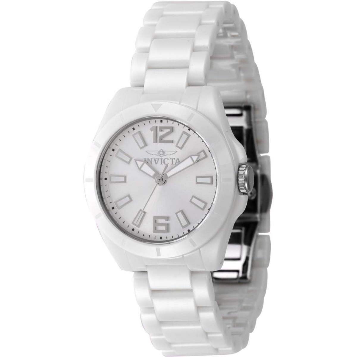 Invicta Women`s 47334 Ceramics Quartz 3 Hand Silver Dial Watch