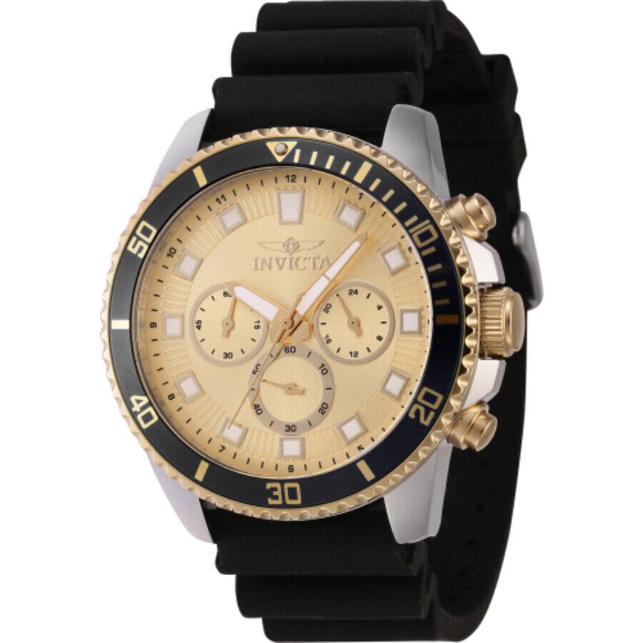Invicta Pro Diver Chronograph Gmt Quartz Gold Dial Men`s Watch 46128