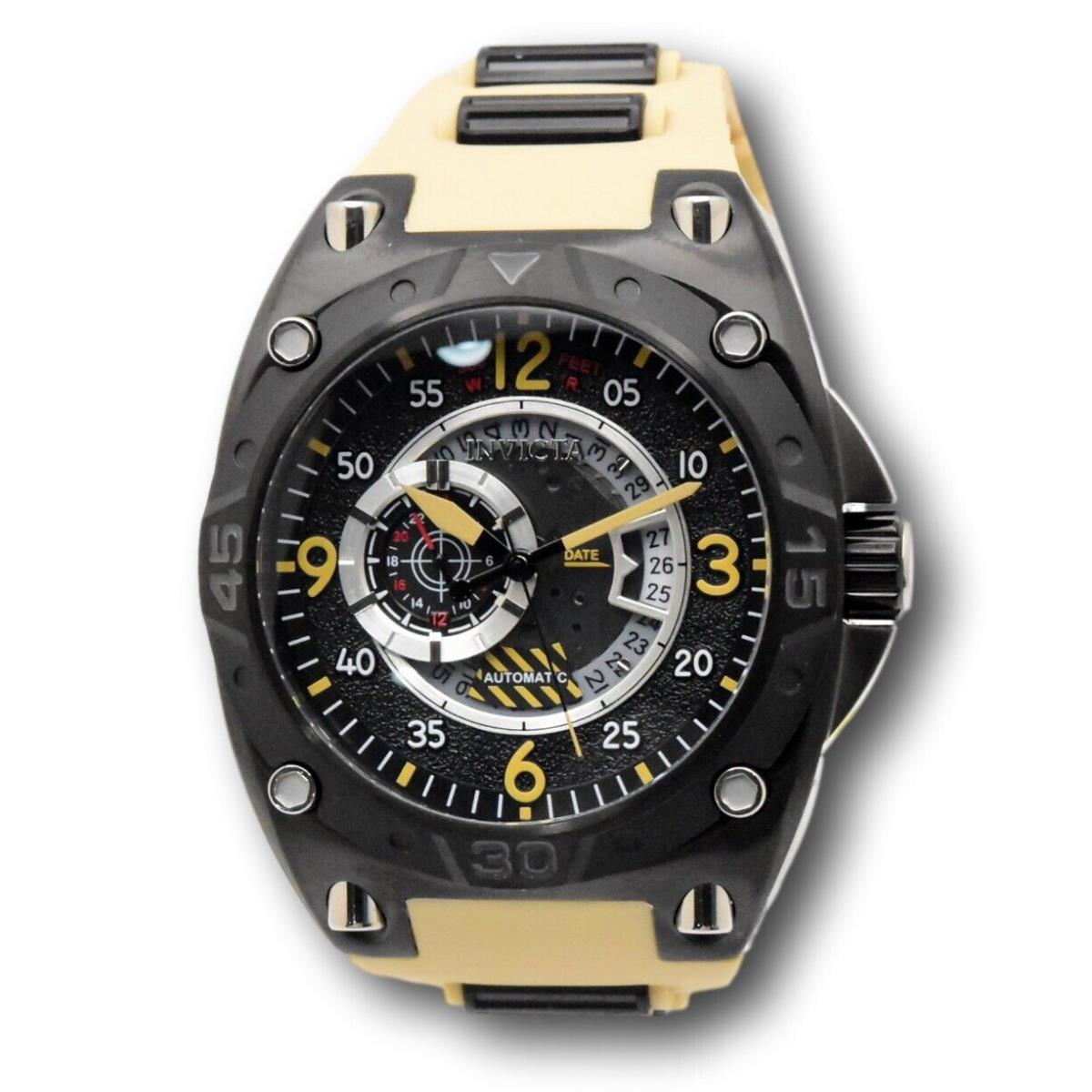 Invicta Aviator Automatic Men`s 50mm Japanese Automatic Khaki Watch 40283 - Dial: Beige, Black, Multicolor, Silver, White, Yellow, Band: Beige, Brown, Bezel: Black, Silver
