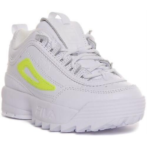 Fila Disruptor Girls Lace Up Platform Sneaker In White Yellow Size US 10 - 3