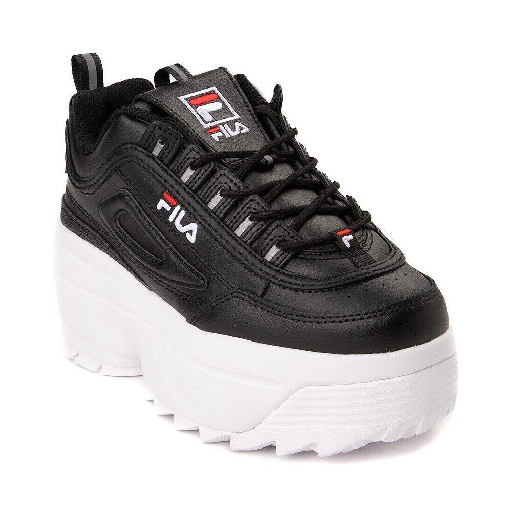 Womens Fila Disruptor Platform Wedge Athletic Shoe - Black / White / Red - Black