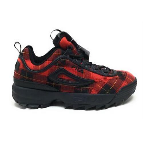 Fila Womens Disruptor II Plaid Fitness Athletic Sneakers Red Black Size 6.5 M