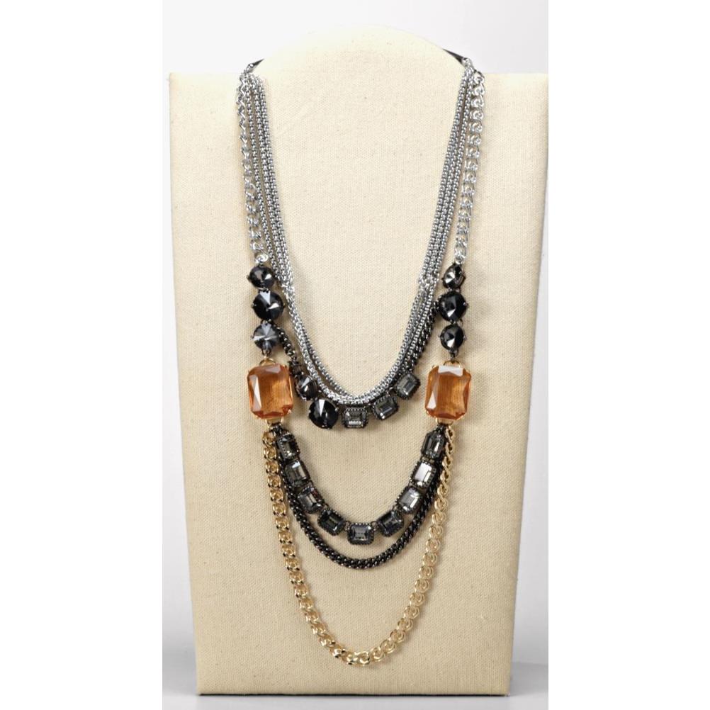 Fossil Brand Peach Stone Layered Chain Statement Necklace