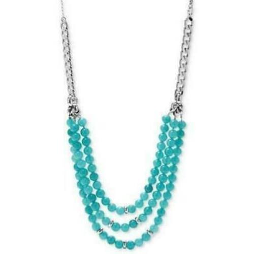 Fossil Brand Semi-precious Blue Bead Tiered Silver-tone Necklace