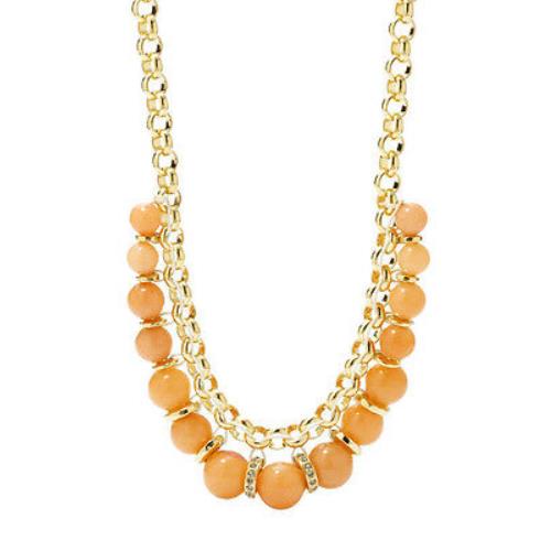Fossil Brand Sunset Peach Semi-precious Bead Gold-tone Necklace