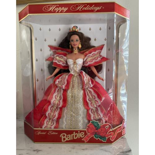 1997 Mattel Barbie Doll Happy Holidays Special Edition Christmas Red White Gown