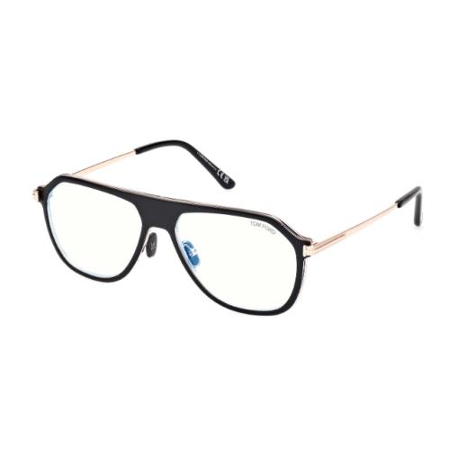 Tom Ford FT5943-B 003 Black Crystal-rose Gold/blue Block Lenses Men`s Eyeglasses