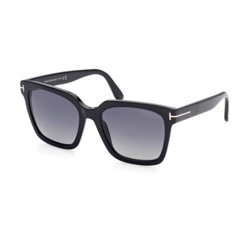 Tom Ford Selby FT0952 01D Shiny Black/smoke Polarized Square Women`s Sunglasses - Frame: Shiny Black, Lens: