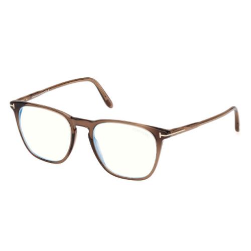 Tom Ford FT5937-B 048 Light Brown/blue Block Lenses Soft Square Men`s Eyeglasses