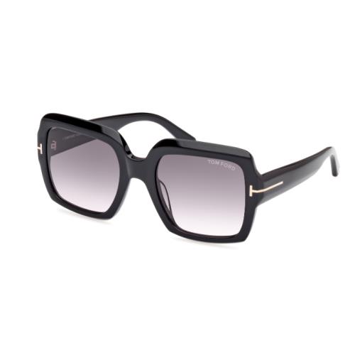 Tom Ford Kaya FT1082 01B Shiny Black/smoke Gradient Square Women`s Sunglasses