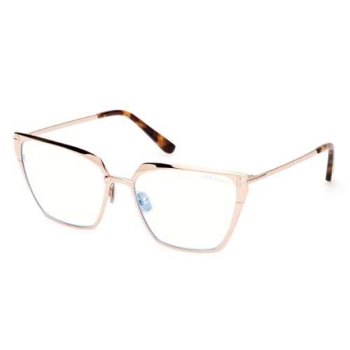 Tom Ford FT5945-B 028 Rose Gold-havana/blue Block Lenses Cat-eye Eyeglasses