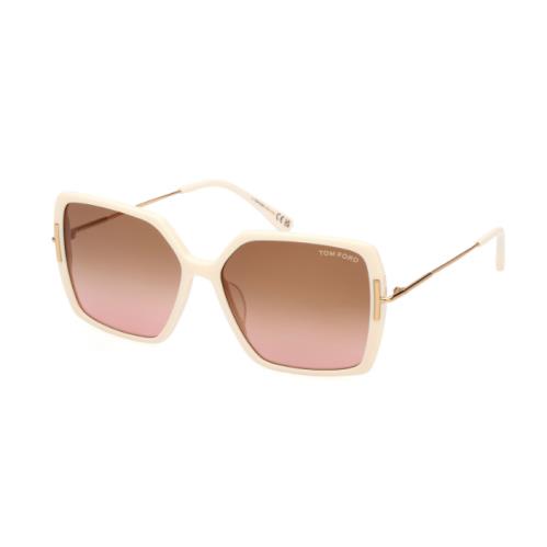 Tom Ford Joanna FT1039 25F Shiny Ivory/gradient Brown Square Women`s Sunglasses - Frame: Shiny Ivory, Lens: Gradient Brown