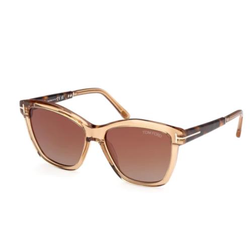 Tom Ford FT1087 Lucia 45F Shiny Light Brown/brown Gradient Square Sunglasses