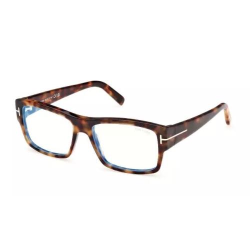 Tom Ford FT 5941 B 053 Blonde Havana/blue Block Lenses Square Men`s Eyeglasses