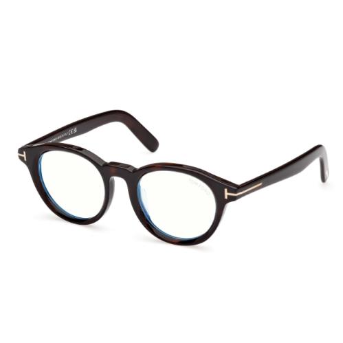 Tom Ford FT5931DB 052 Dark Havana/blue Block Lenses Round Men`s Eyeglasses
