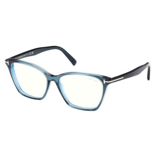 Tom Ford FT5949-B 092 Shiny Blue/blue Block Lenses Cat-eye Women`s Eyeglasses