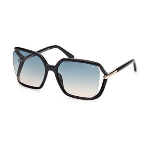 Tom Ford SOLANGE02 FT1089 01P Shiny Black/green Gradient Butterfly Sunglasses