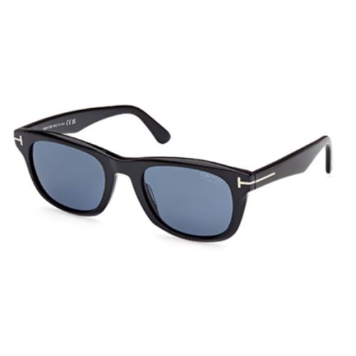 Tom Ford Kendel FT1076 01M Shiny Black/blue Polarized Square Men`s Sunglasses