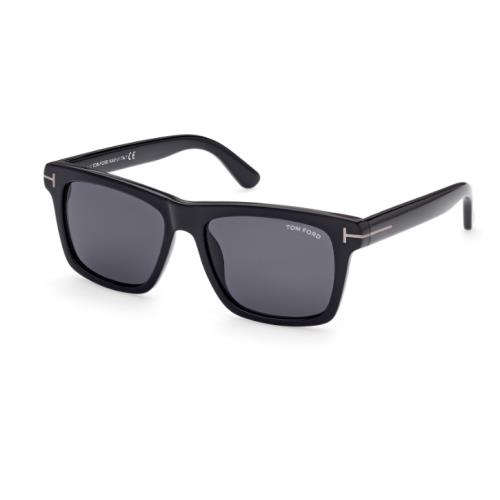 Tom Ford Buckley 02 FT0906 N 01A Shiny Black/smoke Square Men`s Sunglasses - Frame: Shiny Black, Lens: