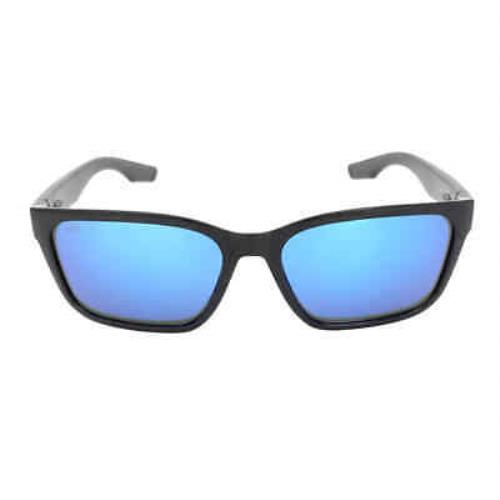 Costa Del Mar Palmas Blue Mirror Polarized Glass Square Unisex Sunglasses 6S9081 - Frame: Black, Lens: Blue