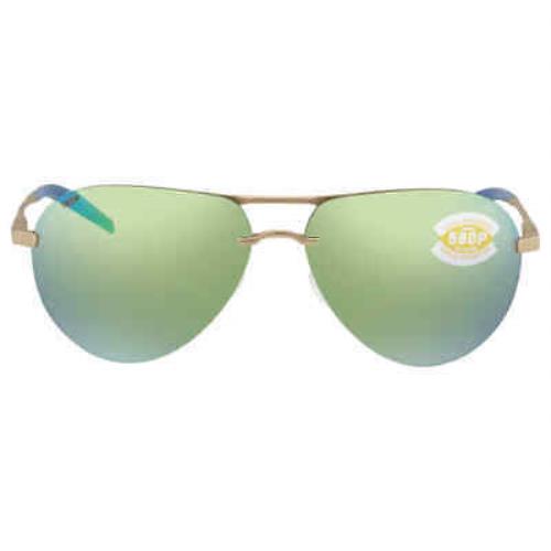 Costa Del Mar Helo Green Mirror Polarized Polycarbonate Unisex Sunglasses Hlo - Frame: Beige, Lens: Green