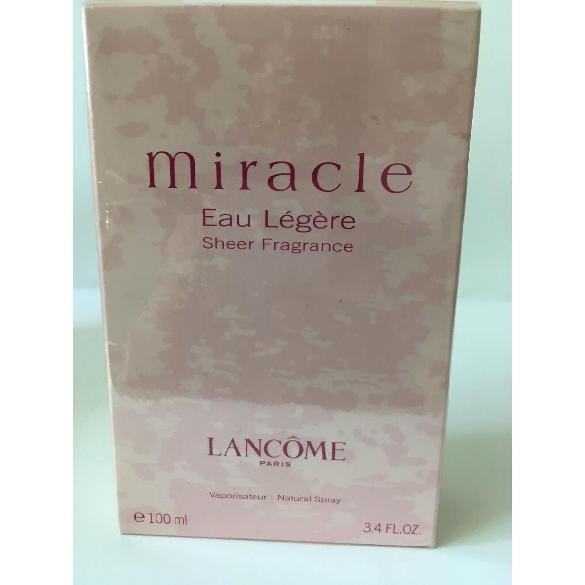 Miracle Eau Legere by Lancome 3.4 oz Sheer Fragrance Spray Rare