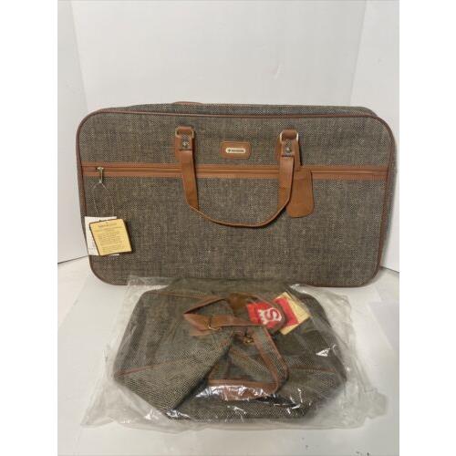 Vintage Nos Samsonite Tweed Suitcase + Carry On Travel Bag Special Collection