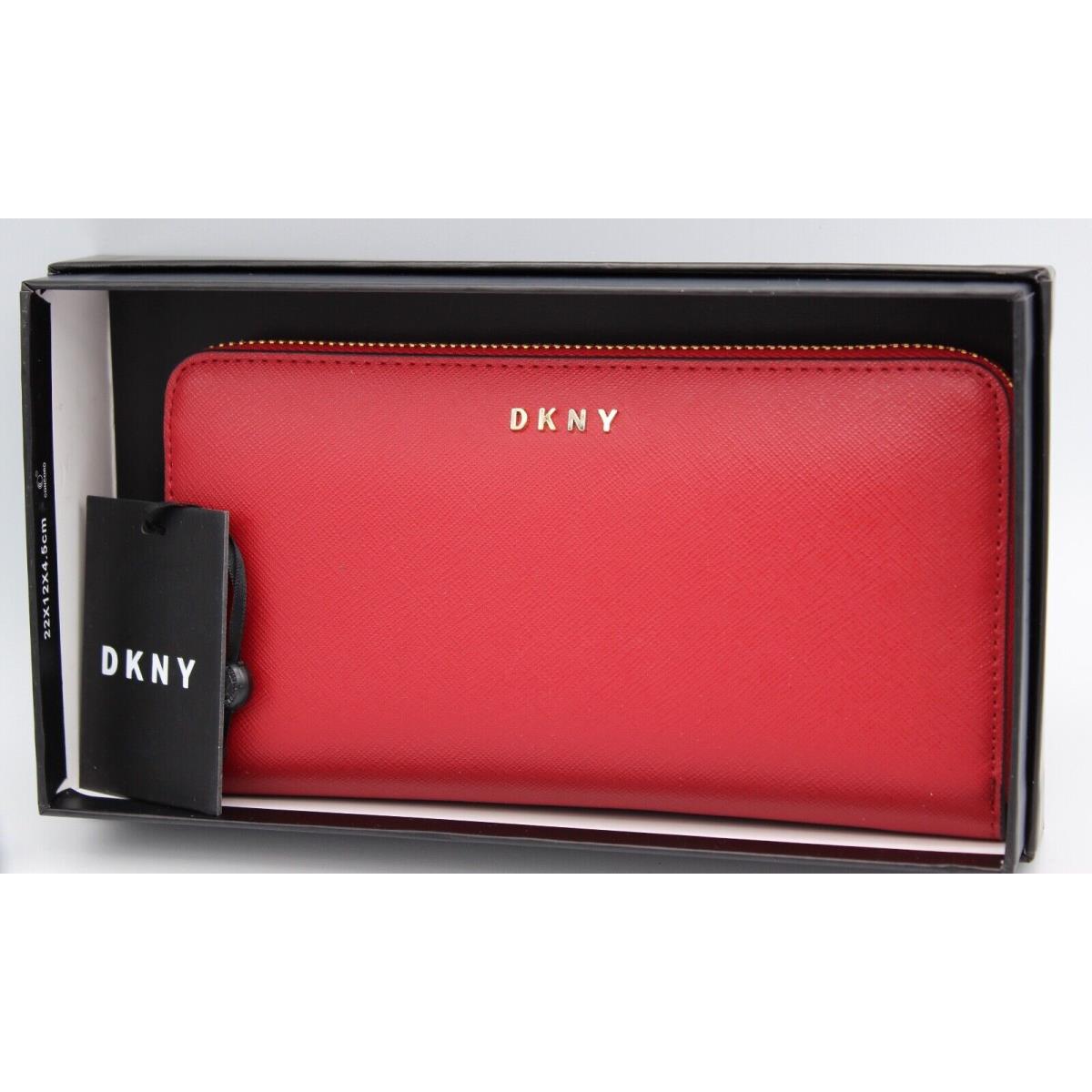 Dkny Grace Large Zip Around Red Saffiano Leather Women`s Wallet