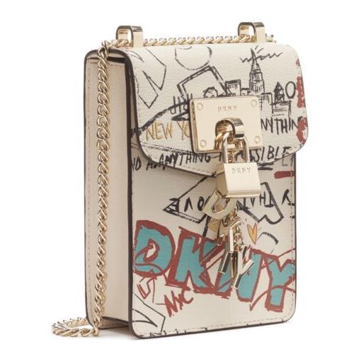Dkny Elissa North South Crossbody Bag with Street Graffiti Design - Handle/Strap: Brown, Hardware: Gold, Exterior: Off-White