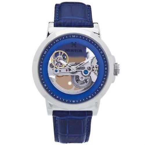 Heritor Automatic Xander Semi-skeleton Leather-band Watch - Silver/blue