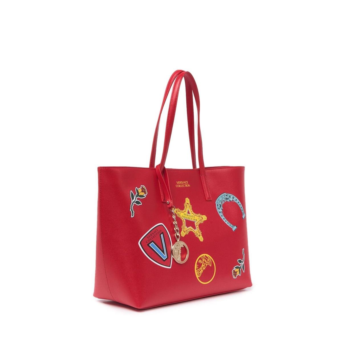 Versace Collection Large Red Graphic Saffiano Leather Medusa Medallion Icon Tote