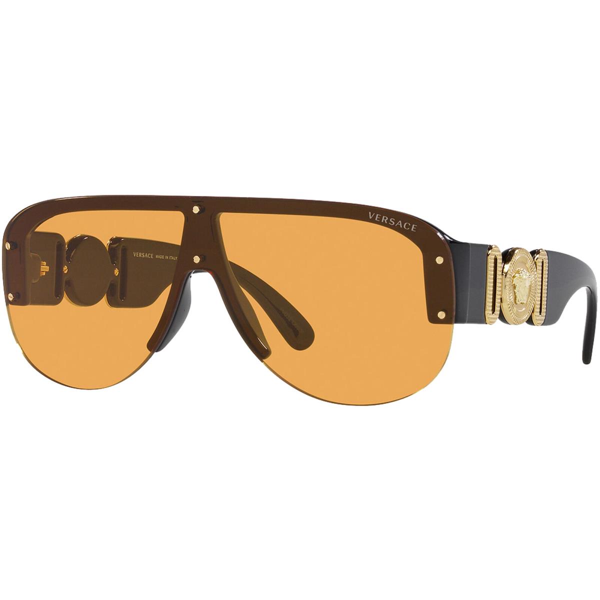 Versace Medusa Biggie Men`s Black Pilot Sunglasses VE4391 GB17 48 Made in Italy - Frame: Black, Lens: Orange