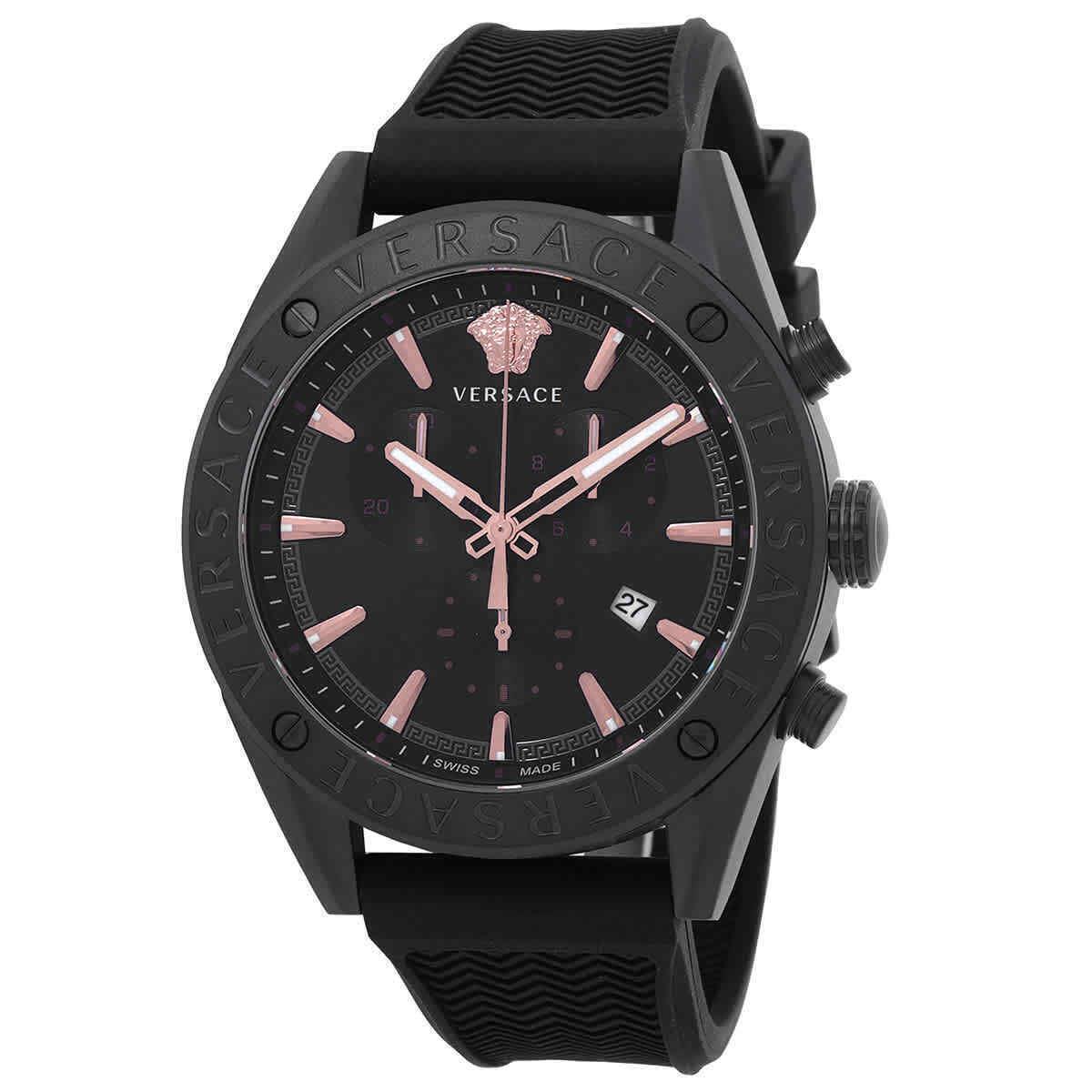 Versace V-chrono Quartz Black Dial Men`s Watch VEHB00419