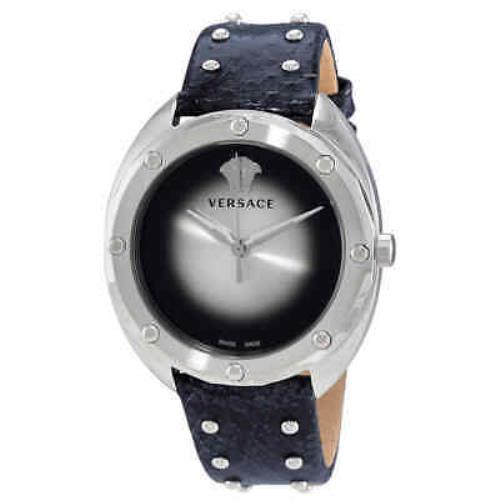Versace Shadov Quartz Silver / Black Dial Ladies Watch VEBM00118 - Dial: Silver / Silver, Band: Blue, Bezel: Silver-tone
