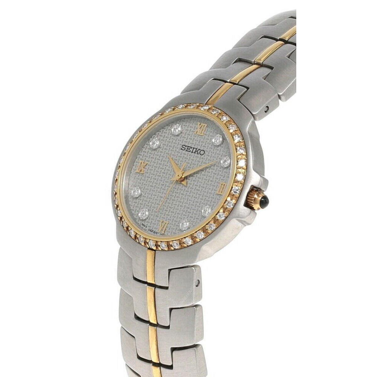 Seiko Silver Dial 18K Bezel Stainless Steel Women`s Watch SXG964