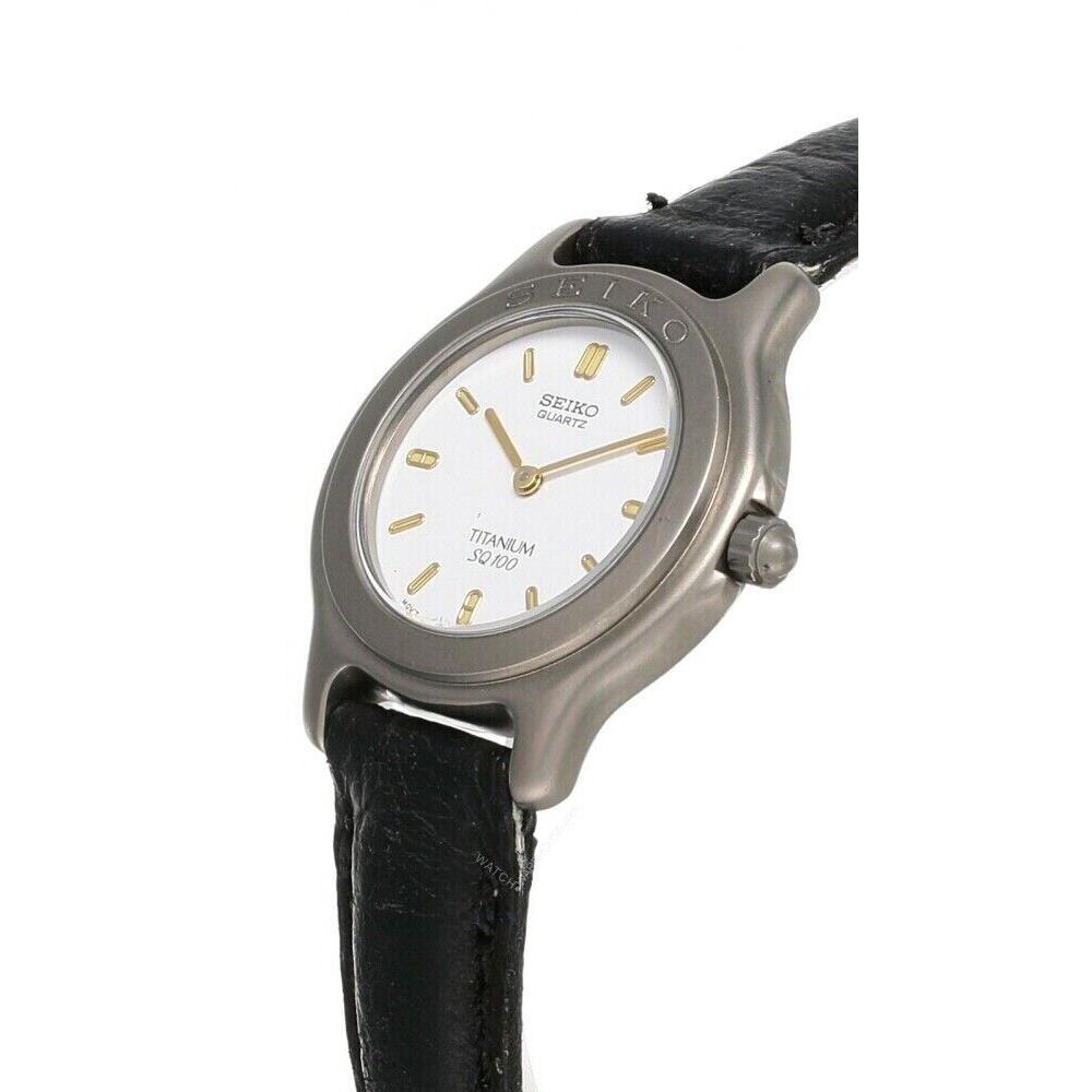 Seiko White Dial Black Lthr Strap Women`s Watch SYL667