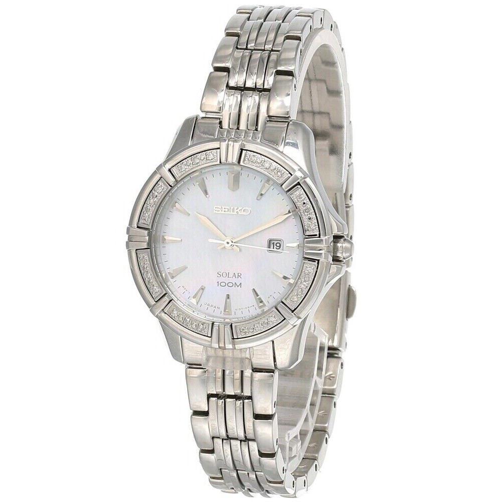 Seiko Solar Mop Dial Silver-tone Stainless Steel Women`s Watch SUT071 - Dial: , Band: Silver, Bezel: Silver