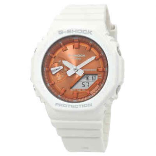 Casio G-shock Alarm World Time Quartz Analog-digital Orange Dial Watch - Dial: Orange, Band: White, Bezel: White