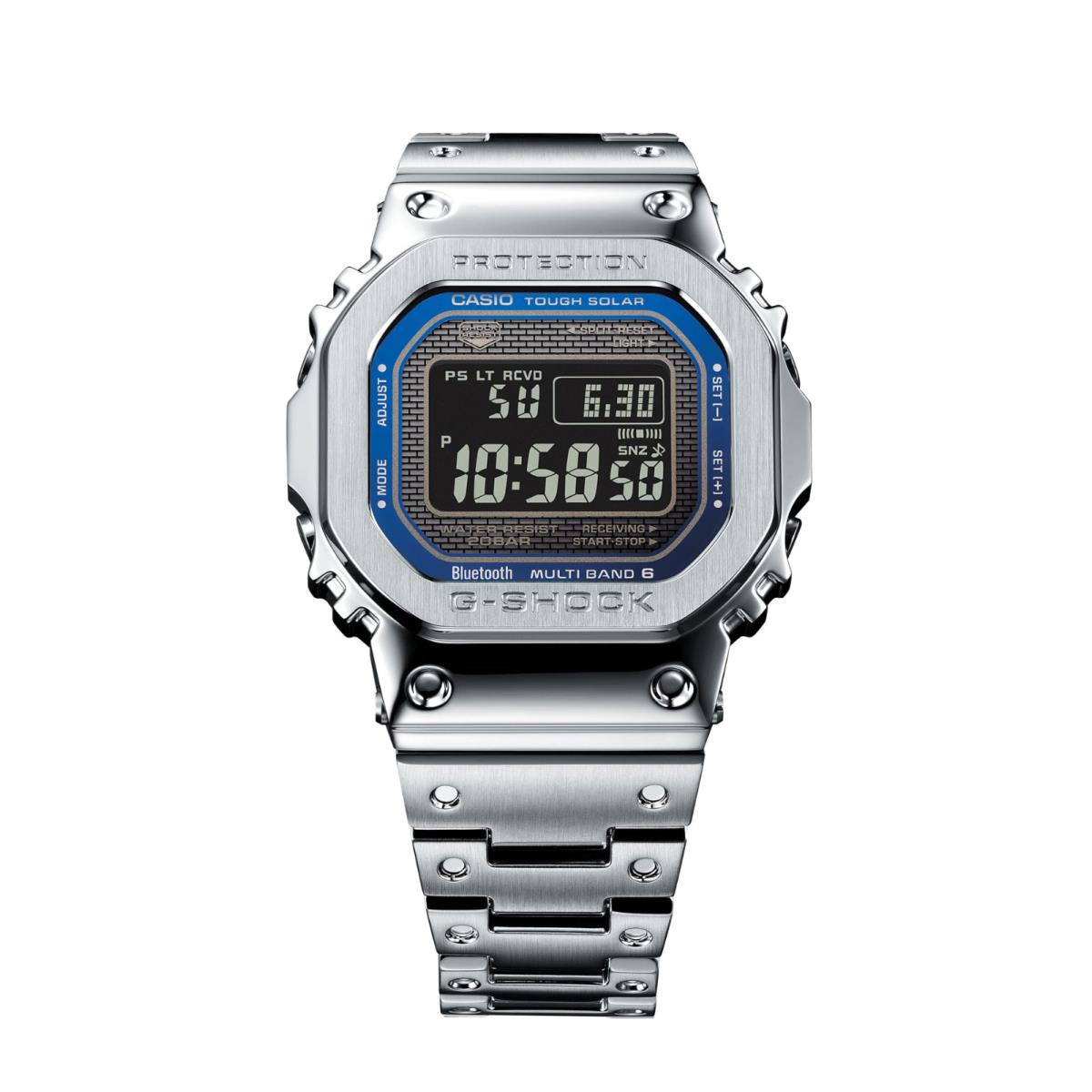 Casio G-shock GMWB5000D-2CR 5000 Series Digital Full Metal Bluetooth Men`s Watch - Dial: Black, Band: Silver, Bezel: Silver