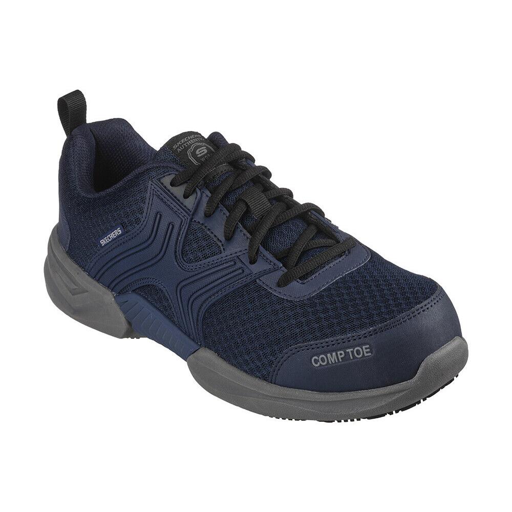 Mens Skechers Work Composite Toe Slip Resistant Bomal Blue Gray Navy Textile - Blue