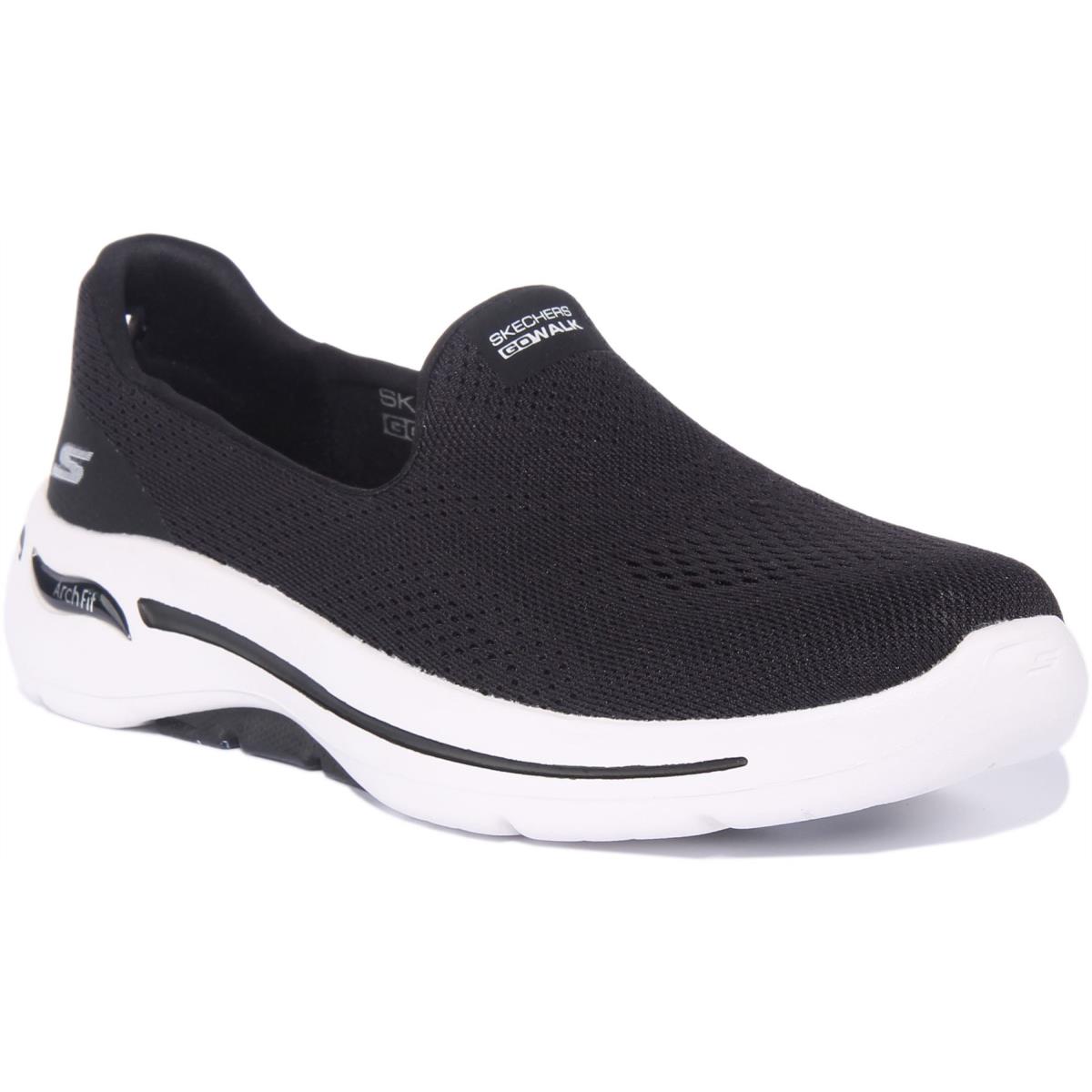 Skechers Go Walk Arch Womens Slip On Sneakers In Black White Size US 5 - 11