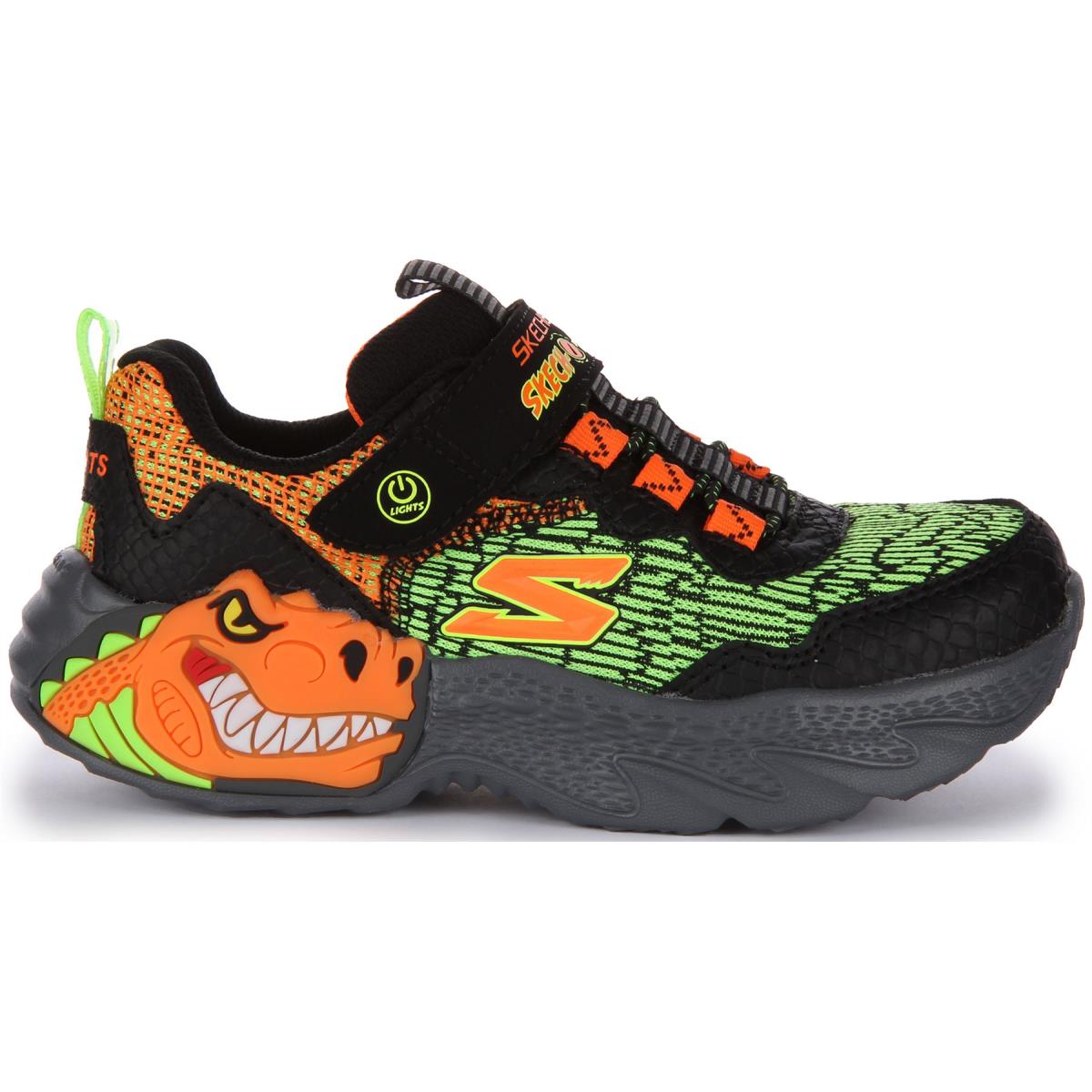 Skechers Skech O Saurus Dino Lights Sneaker Black Orange Kids US 0.5C - 13.5C