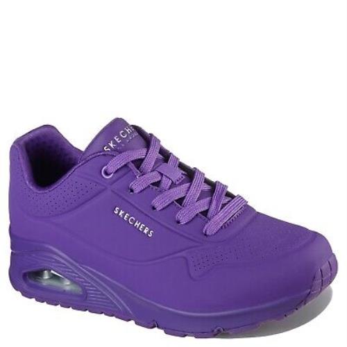 Women`s Skechers Street Uno - Neon Nights Sneaker 73667-PUR Purple Leather Synt - Purple