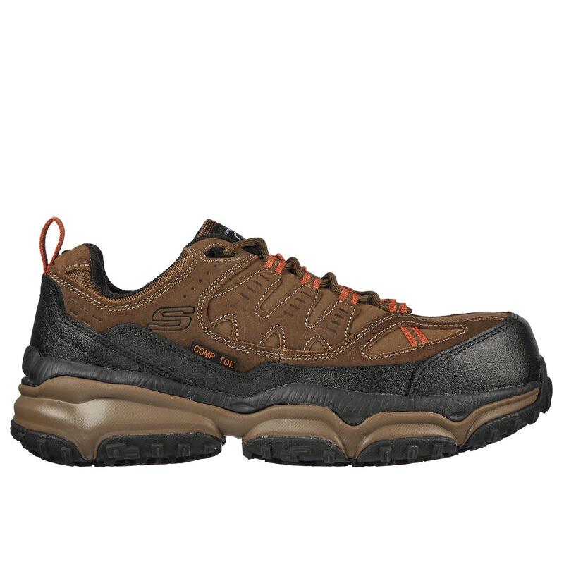 Skechers Rugged Alpine Slip Resistant Men`s Composite Toe Work Sneakers - Brown/Orange